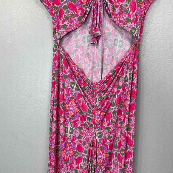 Misa Carlotta Dress Womens XL Pink Cutout Hi-Low Hem Short Sleeve Geometric Maxi - Picture 4 of 16